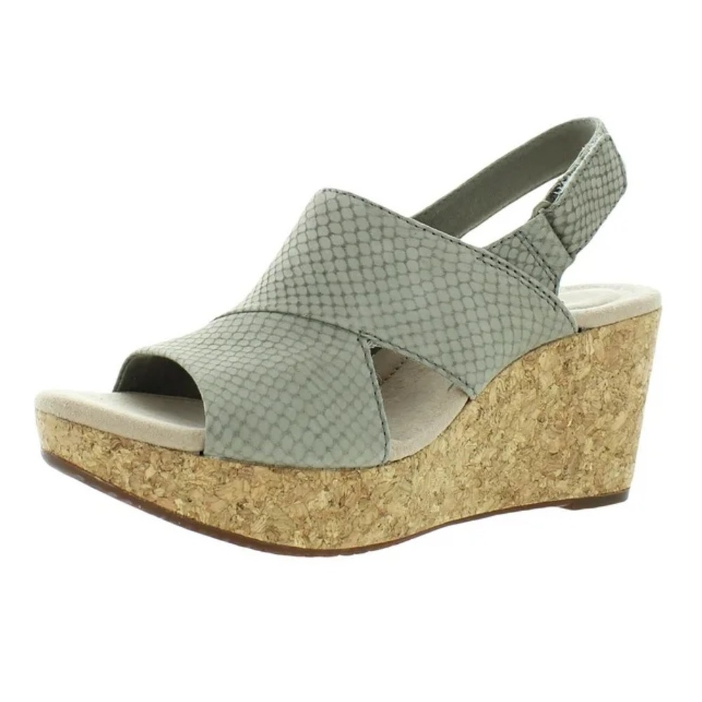 Clarks Tan/Gray Wedge Sandals Size 9.5